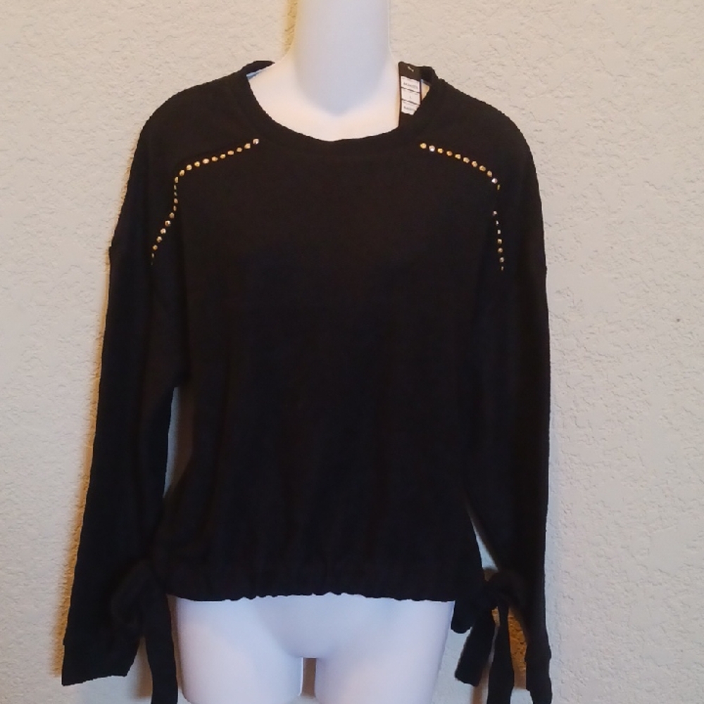 NWT Belldini Black Studded Sweater with Tie Details Large